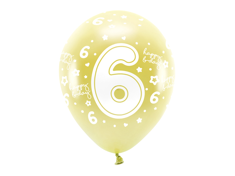 EKO balónky metalické číslo “6” SVĚTLE ZLATÉ, 33 cm, 6 ks