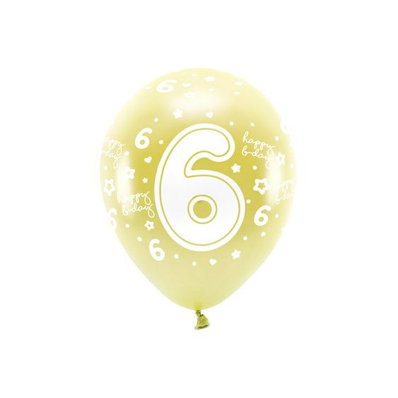 EKO balónky metalické číslo “6” SVĚTLE ZLATÉ, 33 cm, 6 ks - Obr.1