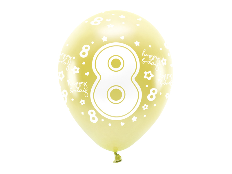 EKO balónky metalické číslo “8” SVĚTLE ZLATÉ, 33 cm, 6 ks