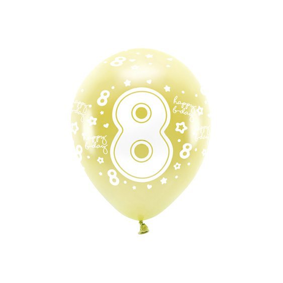 EKO balónky metalické číslo “8” SVĚTLE ZLATÉ, 33 cm, 6 ks - Obr.1