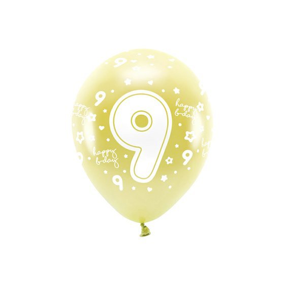 EKO balónky metalické číslo “9” SVĚTLE ZLATÉ, 33 cm, 6 ks - Obr.1