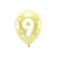 EKO balónky metalické číslo “9” SVĚTLE ZLATÉ, 33 cm, 6 ks