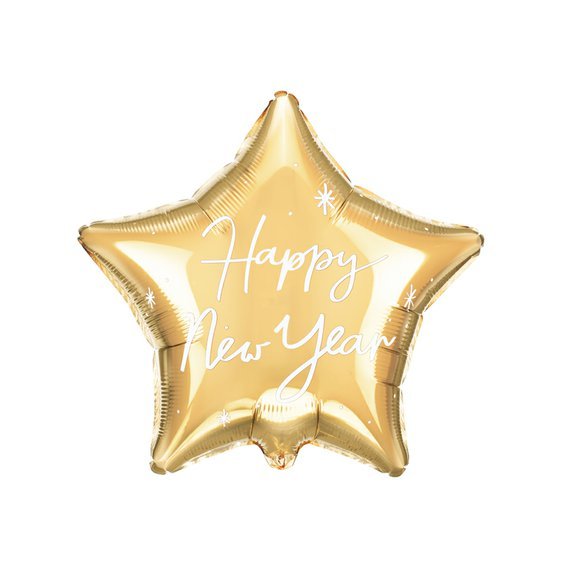 Fóliový balónek hvězda “Happy New Year” ZLATÝ, 47x50 cm - Obr.1