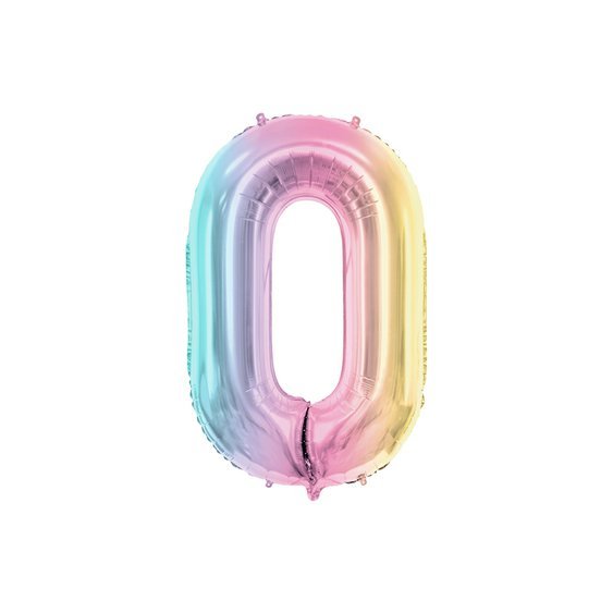Fóliový balónek číslo “0” PASTELOVĚ DUHOVÝ, 86 cm - Obr.1