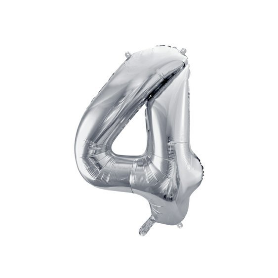 Fóliový balónek číslo "4" STŘÍBRNÝ, 86 cm - Obr. 1