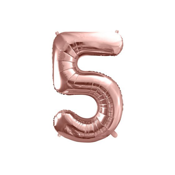 Fóliový balónek číslo "5" RŮŽOVO-ZLATÝ, 86 cm - Obr. 1
