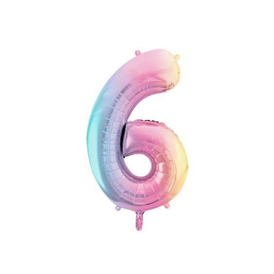 Fóliový balónek číslo “6” PASTELOVĚ DUHOVÝ, 86 cm - Obr.1