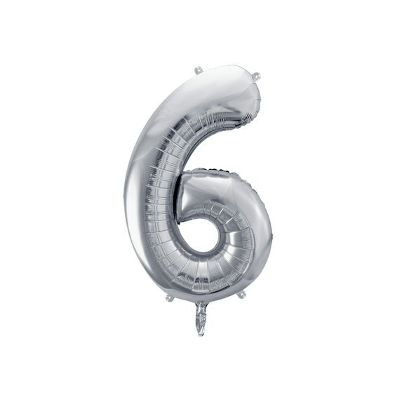 Fóliový balónek číslo "6" STŘÍBRNÝ, 86 cm - Obr. 1
