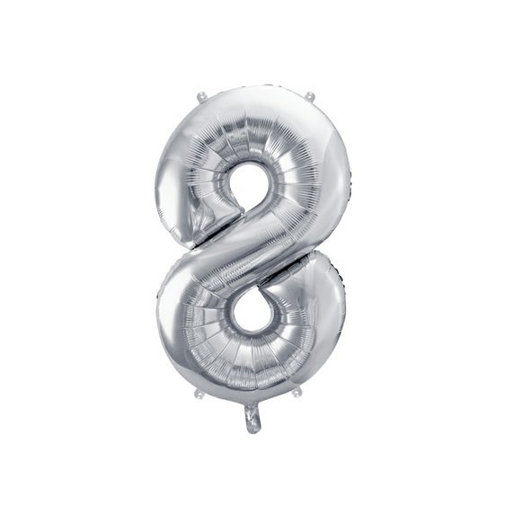 Fóliový balónek číslo "8" STŘÍBRNÝ, 86 cm - Obr. 1