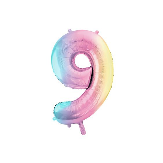 Fóliový balónek číslo “9” PASTELOVĚ DUHOVÝ, 86 cm - Obr.1