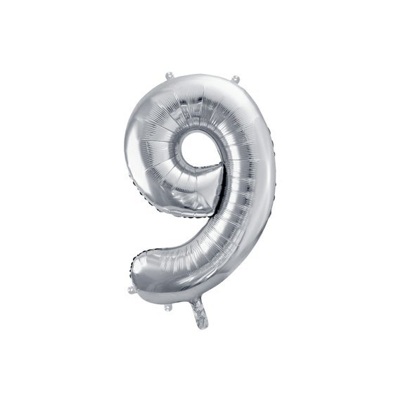 Fóliový balónek číslo "9" STŘÍBRNÝ, 86 cm - Obr. 1
