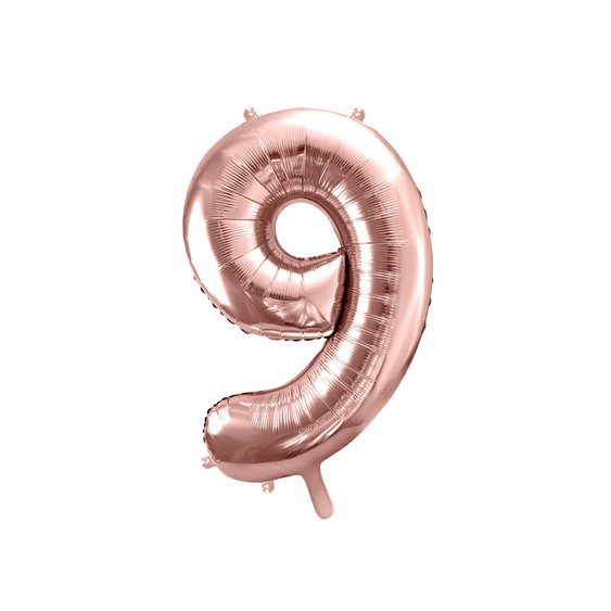 Fóliový balónek číslo "9" RŮŽOVO-ZLATÝ, 86 cm - Obr. 1