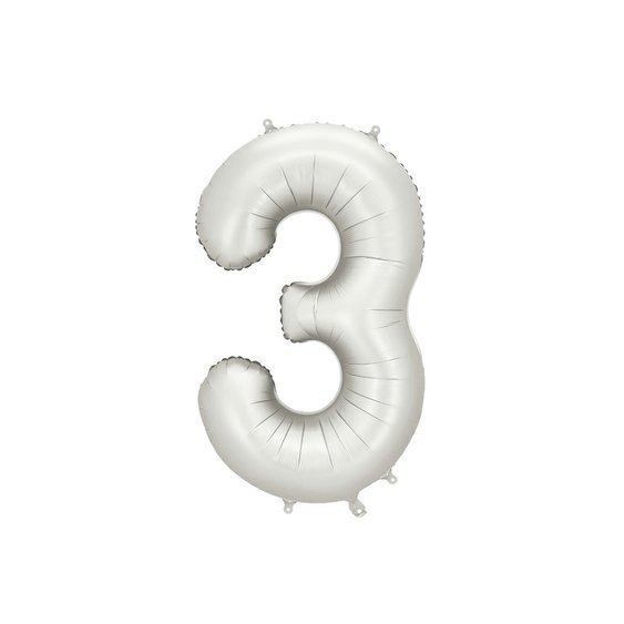 Fóliový balónek číslo “3” SATÉNOVĚ STŘÍBRNÝ, 86 cm - Obr.1