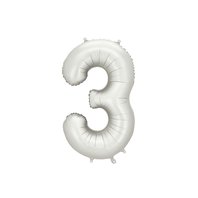 Fóliový balónek číslo “3” SATÉNOVĚ STŘÍBRNÝ, 86 cm