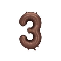 Fóliový balónek číslo “3” HNĚDÝ, 86 cm