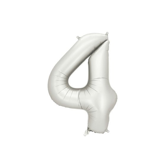 Fóliový balónek číslo “4” SATÉNOVĚ STŘÍBRNÝ, 86 cm - Obr.1