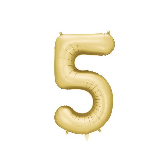 Fóliový balónek číslo “5” SATÉNOVĚ ZLATÝ, 86 cm - Obr.1