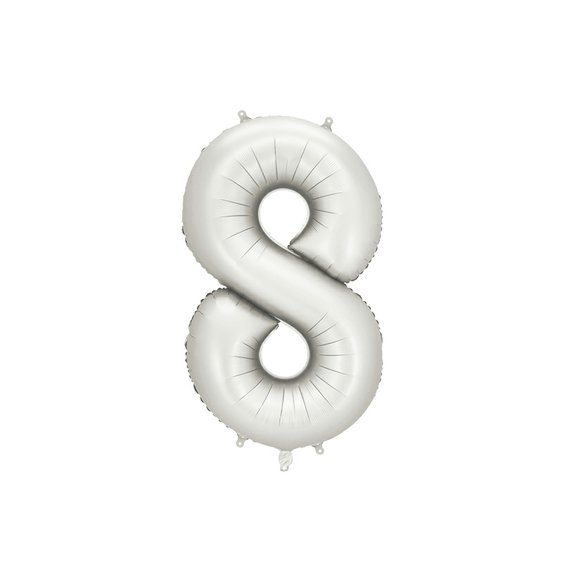 Fóliový balónek číslo “8” SATÉNOVĚ STŘÍBRNÝ, 86 cm - Obr.1