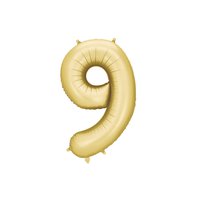 Fóliový balónek číslo “9” SATÉNOVĚ ZLATÝ, 86 cm