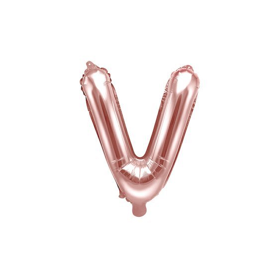 Fóliový balónek písmeno "V" RŮŽOVO-ZLATÝ, 35 cm - Obr. 1