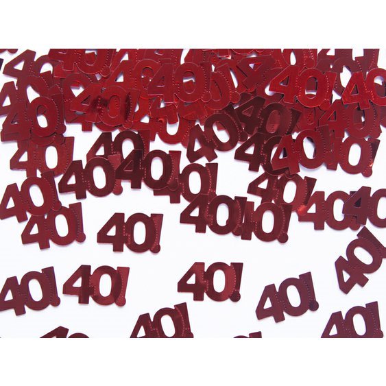 Metalické narozeninové konfety "40" ČERVENÉ, 15 g - Obr. 1