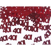 Metalické narozeninové konfety "40" ČERVENÉ, 15 g
