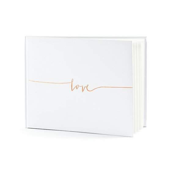 Svatební kniha "Love" BÍLÁ s růžovo-zlatým nápisem, 22 listů - Obr. 1