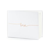 Svatební kniha "Love" BÍLÁ s růžovo-zlatým nápisem, 22 listů