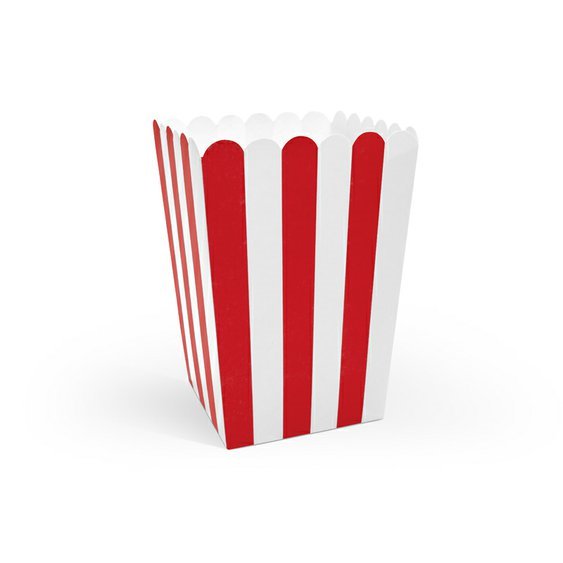 Krabičky na popcorn s proužky ČERVENÉ, 6 ks - Obr. 1