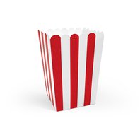 Krabičky na popcorn s proužky ČERVENÉ, 6 ks