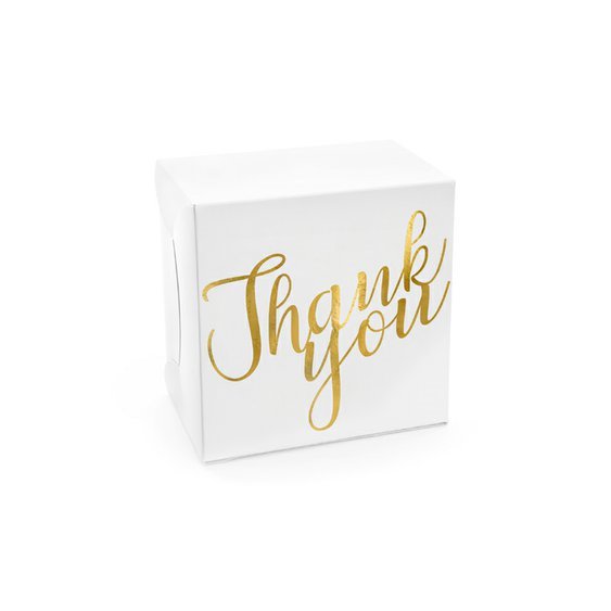 Krabička na dort “Thank You” BÍLÁ se zlatým nápisem, 10 ks - Obr.1