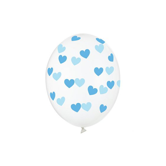 Balónek průhledný s modrými srdíčky, 30 cm, 6 ks - Obr.1