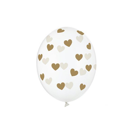 Balónek průhledný se zlatými srdíčky, 30 cm, 6 ks - Obr.1