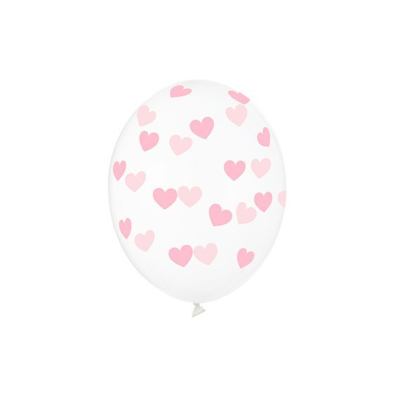 Balónek průhledný s růžovými srdíčky, 30 cm, 6 ks - Obr.1