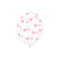 Balónek průhledný s růžovými srdíčky, 30 cm, 6 ks