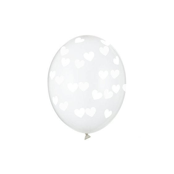 Balónek průhledný s bílými srdíčky, 30 cm, 6 ks - Obr.1