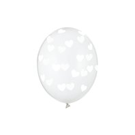 Balónek průhledný s bílými srdíčky, 30 cm, 6 ks