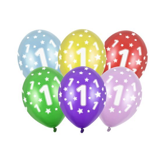 Balónky s číslem "1"  MIX BAREV, 6 ks - Obr.1