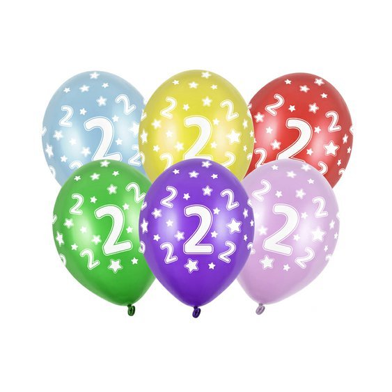 Balónky s číslem "2"  MIX BAREV, 6 ks - Obr.1