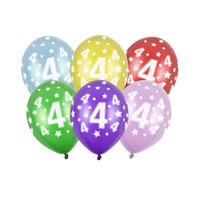 Balónky s číslem "4"  MIX BAREV, 6 ks