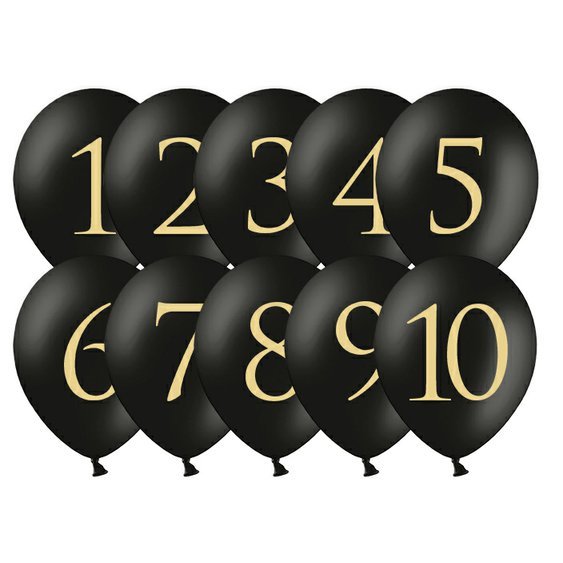 Pastelové balónky s čísly ČERNÉ, 10 ks - Obr. 1