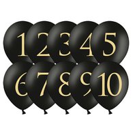Pastelové balónky s čísly ČERNÉ, 30 cm, 10 ks