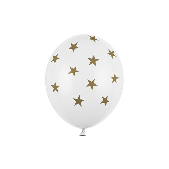 Balónek pastelový "Zlaté Hvězdy" BÍLÝ, 30 cm - Obr.1