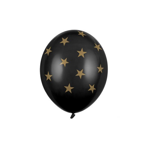 Balónek pastelový "Zlaté Hvězdy" ČERNÝ, 30 cm - Obr.1