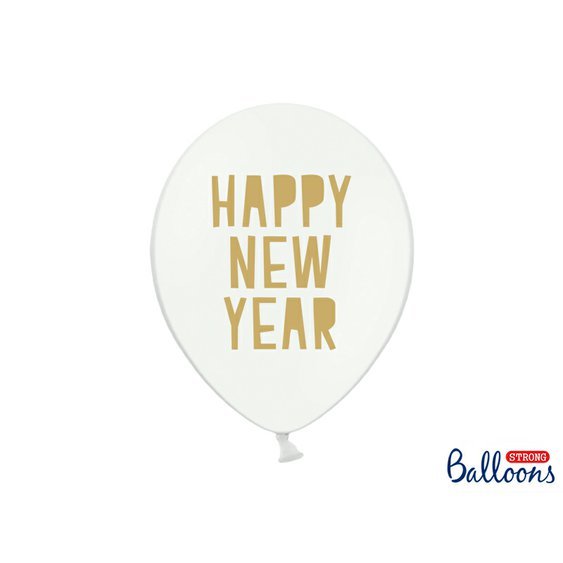 Balónek pastelový "Happy New Year" BÍLO-ZLATÝ, 30 cm - Obr. 1