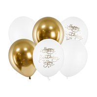 Balónky “Happy Birthday To You” BÍLO-ZLATÉ, 30cm, 6ks
