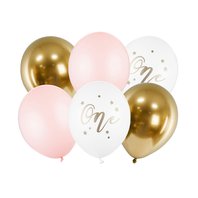 Narozeninové balónky “ONE” SVĚTLE RŮŽOVÉ, 6 ks