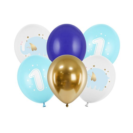 Balónky “1.narozeniny-slůně” SVĚTLE MODRÉ, 6 ks - Obr.1
