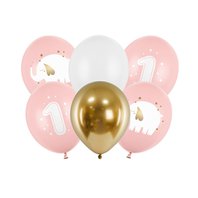 Balónky “1.narozeniny-slůně” SVĚTLE RŮŽOVÉ, 6 ks