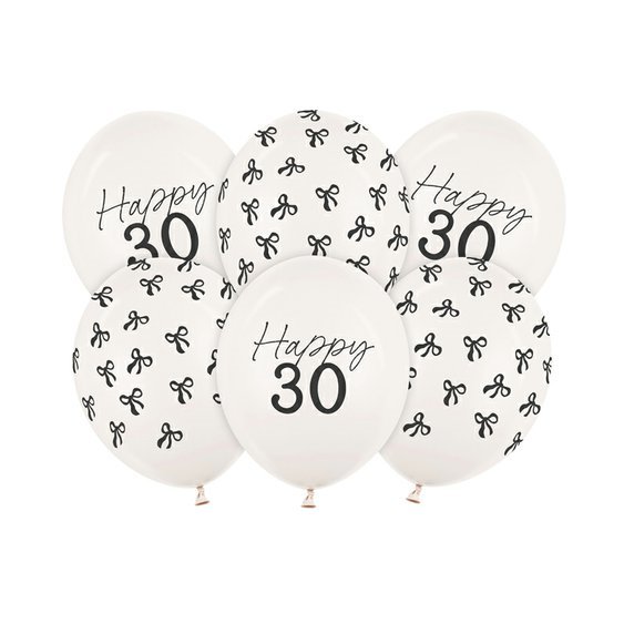 Narozeninové balónky s mašličkami “Happy 30”, 30 cm, 6 ks - Obr.1